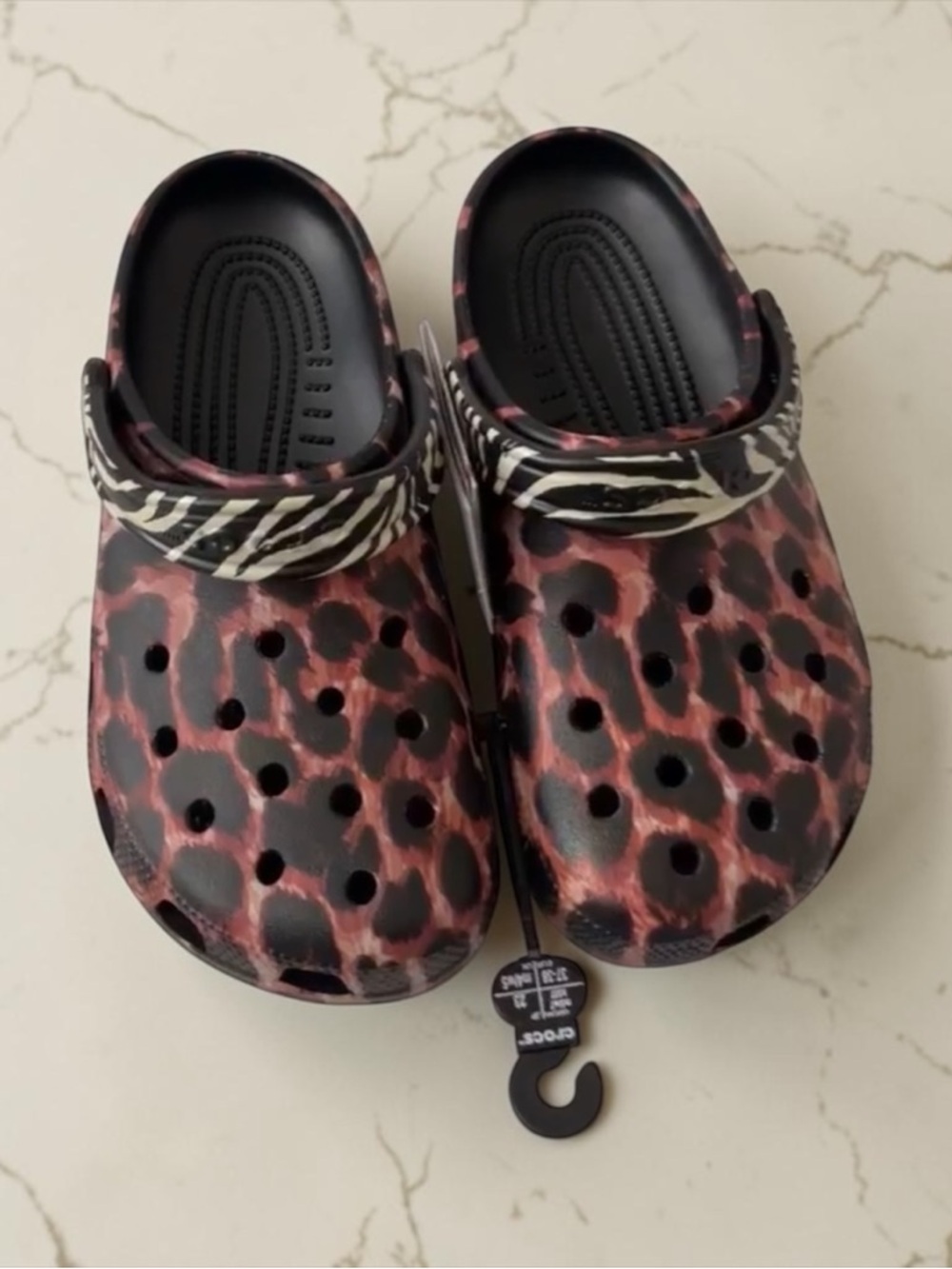 (NWT) Crocs Classic Unisex Animal Remix Clogs Black Multi Animal, Size: W7, M5